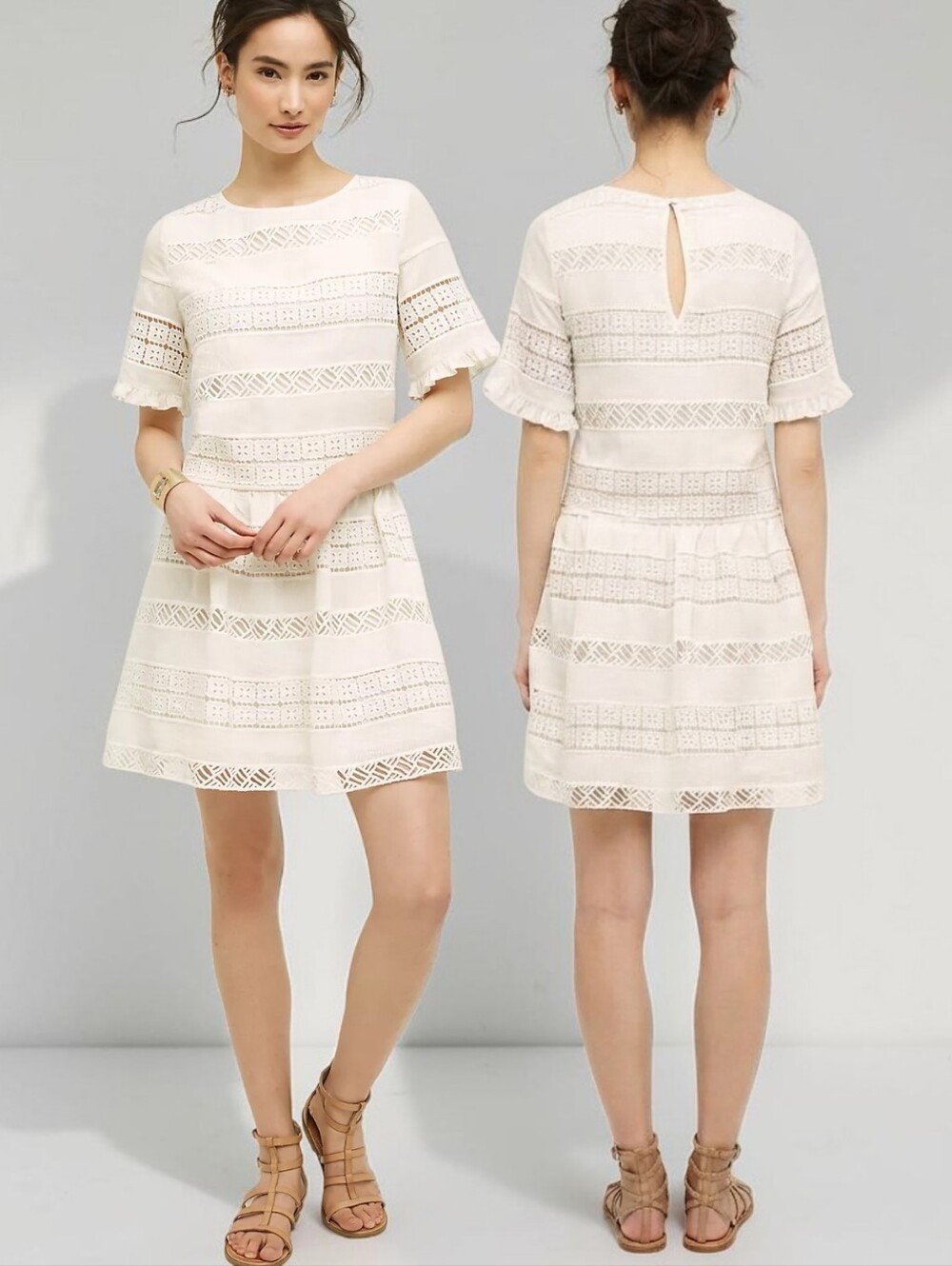 ANTHROPOLOGIE x KAS NY Clairmond Lace Ivory Mini Dress - Size M